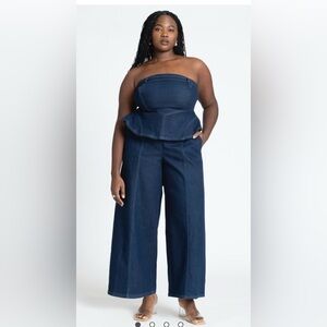 ELOQUI Denim Jumpsuit With Peplum size 24 sold at Anthropologie BWT